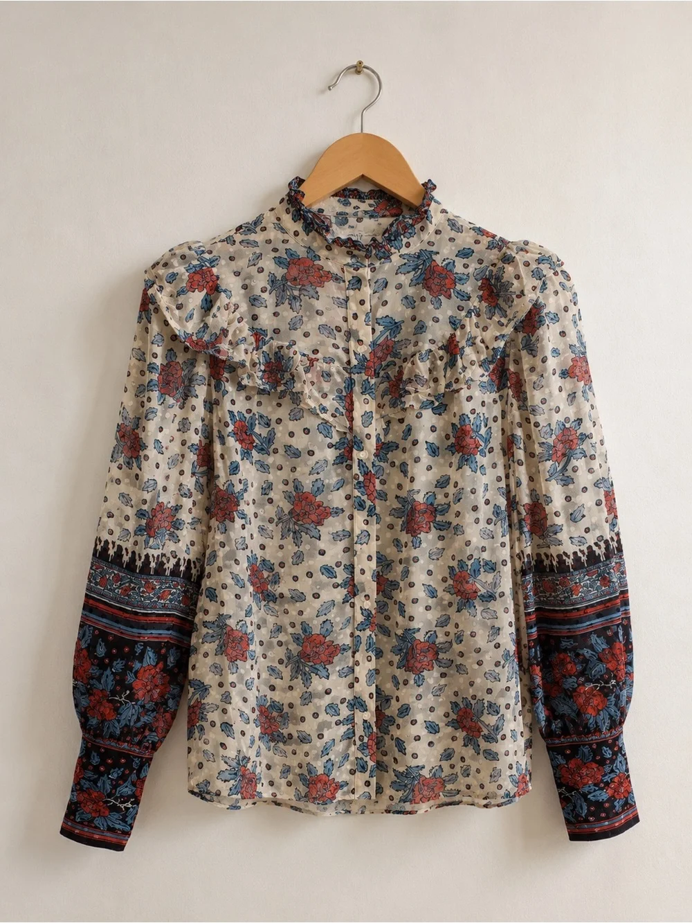 Ulla Johnson Floral Ruffle Blouse Size 2 Boho Romantic Top - Picture 4 of 9